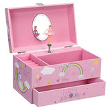 SONGMICS Unicorn Ballerina Jewelry, Music Box with Pullout Drawer, Ring Slots and Divided Compartments, 7.5”L x 4.3”W x 4.4”H, Pink