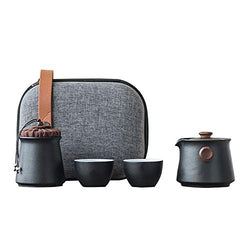 Travel Ceramic Tea Set,Sandalwood Handle Teacups Set,with Tea Caddy and Portable Tea Bag