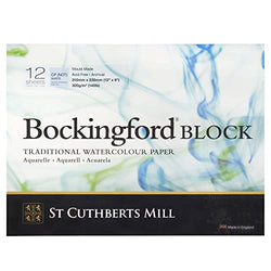 St. Cuthberts Mill Bockingford Watercolor Paper Block - 12x9-inch White Water Color Paper for Artists -12 Sheets of 140lb Cold Press Watercolor Paper for Gouache Ink Acrylic Charcoal and More