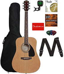 Fender FA-115 Dreadnought Acoustic Guitar - Natural Bundle with Gig Bag, Tuner, Strings, Strap, Picks, and Austin Bazaar Instructional DVD