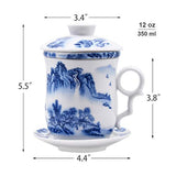 Chinese Porcelain Tea Mug-4 PCS Kit JingDeZhen Handmade Ceramic Kung Fu Tea Cup with Loose Leaf Tea Brewing System For Home Office Kitchen, White