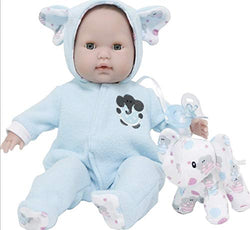 JC Toys 15" Berenguer Boutique Blue Soft Body Baby Doll Open/Close Eyes with Play Elephant Accessory - Perfect for Children 2+