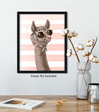 Glamourous Llama - Wall Decor Art Print on a striped light pink and white background - 8x10 unframed print featuring llamas - great gift for relatives and friends