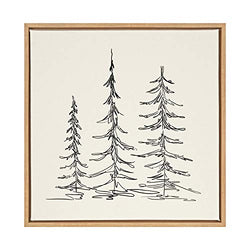 Kate and Laurel Sylvie Minimalist Evergreen Trees Sketch Framed Canvas Wall Art by The Creative Bunch Studio, 30x30 Natural, Chic Modern Art for Wall