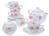 Jewelkeeper Porcelain Tea Set for Little Girls, Floral Design, 13 Pieces