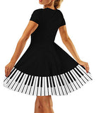 GLUDEAR Women's 3D Print Short Sleeve Unique Casual Flared Midi Dress,Piano,S/M