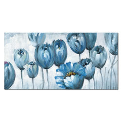 Blue Floral Canvas Wall Art for Living Room : Blue Abstract Canvas Paintings Wall Art Flower Artwork Pictures Art Wall Decor for Living Room Bedroom Dining Room 24x48inch…