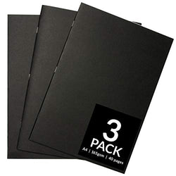 Sketchbooks - Soft Cover Starter Sketch Book and White 165 GSM Cartridge Paper Sketch Pad with Sizes A3 and A4 for Mixed Media Use (Pack of 3 - A4, Black)