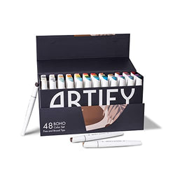 ARTIFY 48 Boho Colors Art Markers, Fine & Broad Dual Tips Professional Artist Markers in Case, Drawing Marker Set with Carrying Case