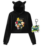 MORGENLICHT Women's My Hero Academia Crop Top Cat Ear Hoodie With Keychain Set Anime Keyring Sweatshirt( m Izuku-Black)