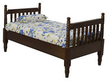 Wooden Dollhouse Queen Bed | with Mattress & Pillow | Dolls House Accessories & Toys | 1/12 Scale (Dark-Brown)