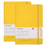 Deziliao 2 Pack Hardcover Notebook Journal 160 Pages, Lined Journal Notebooks for Work, 100Gsm Premium Thick Paper with Pocket, Medium 5.7"x8.4" （Yellow, Ruled）