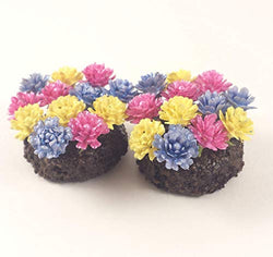 Fairy Garden Accessories. Miniature Flower Beds. Set of 2. Pink, Blue, and Yellow flowers. Dollhouse, Terrarium Décor.