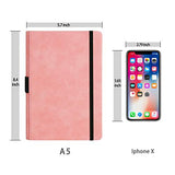 Thick Hardcover Notebook/Journal with A5 120gsm Premium Paper, College Ruled Bound Notebook with Pen Holder, Pink Leather, 3 Ribbon Marker, Inner Pocket, 8.4 x 5.7 in