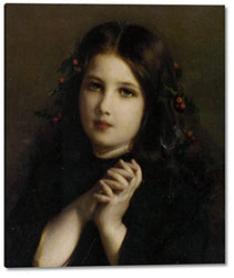 A Young Girl with Holly Berries by Etienne Adolphe Piot - 19" x 22" Gallery Wrap Giclee Canvas Print - Ready to Hang