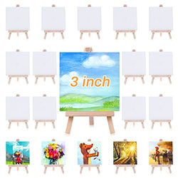 Mini Canvas for Painting with Easel, Cridoz 18 Pack 3”x3” Thin Painting Canvas Panel with Small Wooden Easel Set for Kids Painting Party, Acrylic Pouring Oil Water Color