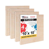 U.S. Art Supply 10" x 10" Birch Wood Paint Pouring Panel Boards, Studio 3/4" Deep Cradle (Pack of 4) - Artist Wooden Wall Canvases - Painting Mixed-Media Craft, Acrylic, Oil, Watercolor, Encaustic