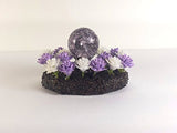 Miniature purple gazing ball and flowers. Fairy garden accessories, dollhouse, terrarium décor.