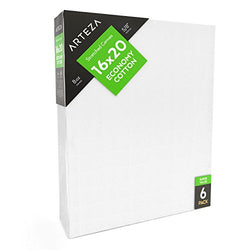 Arteza 16x20” Stretched White Blank Canvas, Bulk Pack of 6, Primed, 100% Cotton for Painting,