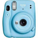 Fujifilm Instax Mini 11 Instant Camera - Sky Blue (16654762) + Fujifilm Instax Mini Twin Pack Instant Film (16437396) + Single Pack Rainbow Film + Case + Travel Stickers