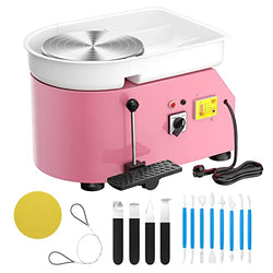 SKYTOU Pottery Wheel Pottery Forming Machine 25CM 350W Electric Pottery Wheel with Foot Pedal DIY Clay Tool Ceramic Machine Work Clay Art Craft (Pink)