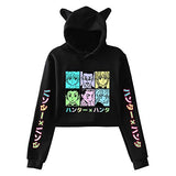 Nezuko Women Cat Ear Hoodies Hisoka Anime Pullover Cropped Top Sweatshirt, Black01, Large