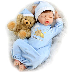 Aori Reborn Baby Doll Realistic Sleeping Newborn Dolls 22 inches Eyes Closed Lifelike Boy Doll with Sweet Dream Teddy Gift Set