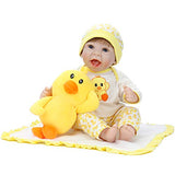 Aori Lifelike Realistic Reborn Baby Dolls 22 Inch Weighted Reborn Girl Doll with Yellow Clothes and Duck Toy Accessories Best Birthday Set for Girls Age 3