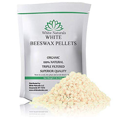White Beeswax Pellets 1 lb (16 oz), Pure, Natural, Cosmetic Grade, Top Quality Bees Wax Pastilles, Triple Filtered, Great For DIY Lip Balms, Lotions, Candles By White Naturals