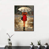 Canvas Painting for Living Room Bookroom Bedroom Girl with Umbrella Decor Prints on Canvas Picture Poster Wall Art Bathroom Decoration Stretched and Framed 16x24inch