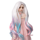 MUZI WIG BJD SD Doll Hair Wig for 1/3 Doll, White Pink Blue High Temperature Fiber Gradient Color Long Curly Hair Doll Accessories
