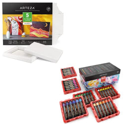 Arteza Foldable Canvases and Acrylic Paint Set 60 Bundle for Painting, Drawing