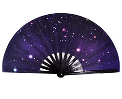 Amajiji Large Galaxy Folding Fan, Chinease/Japanese Bamboo and Nylon-Cloth Folding Hand Fan, Hand