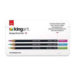 KINGART 320-12, Soft Core, Metal Tin Case, Set of 12 Manga Colored Pencils, 12 Piece