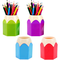 4 Pieces Pencil Shaped Pen Holders,Pencil Storage Organizer,Cute Desktop Pen Cup,Makeup Brush Container,Pencil Pot,Cartoon Stationery Rack,Creative Stationery Storage,for Office Home Decoration