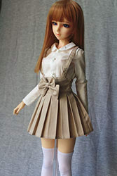 HYCY BJD Handmade Doll Dress Student Pleated Suspender Dress for 1/3 SD, AS, LUTS, DOD, DZ Dolls Clothes Accessories (Khaki)