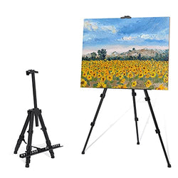 STARHOO Easel for Painting Canvas - Aluminum Art Easel Stand for Table Top / Floor 17" to 56" Adjustable Height with Portable Bag Classic Black