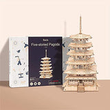 Rolife 3D Wooden Puzzles Temple Building Kit - 275PCS Japanese Five-storied Pagoda 13" Model Craft Kits for Adults/Boys/Girls