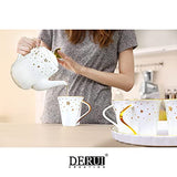 "Starry Moon" Ceramic Tea Set with Tea pot,DERUI CREATION Coffee Cup Set with 6oz Cups,Afternoon Tea Time Serving (White)