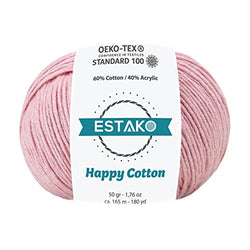 Estako Happy Cotton, 60% Cotton 40% Acrylic Yarn, Soft, Fine/Sport (2) for Crochet and Knitting 1.76 Oz (50g) / 180 Yrds (165m) (4310 - Baby Pink)