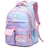 Backpack for Girls, Wraifa Rainbow Bookbag Elementary School Bag Princess Girl Backpacks Mochilas Para Niñas(Purple Heart, Elementary School)