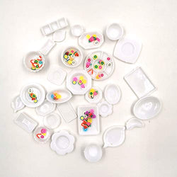 Taponukea Dollhouse Furniture and Accessories 30 Pcs Plastic Cutlery Plate Dishes Set with Miniature Fruits 1 12 Scale