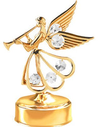 24K Gold Plated Angel With Trumpet Music Box.... With Clear Austrian Crystals