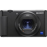 Sony ZV-1 Digital Camera (Black) (DCZV1/B) + 64GB Memory Card + Case + 2 x NP-BX1 Battery + Card Reader + LED Light + Corel Photo Software + HDMI Cable + Charger + Flex Tripod + More