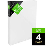 Arteza 18x24” Stretched White Blank Canvas, Bulk Pack of 4, Primed, 100% Cotton for Painting,