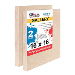 U.S. Art Supply 16" x 16" Birch Wood Paint Pouring Panel Boards, Gallery 1-1/2" Deep Cradle (Pack of 2) - Artist Depth Wooden Wall Canvases - Painting Mixed-Media Craft, Acrylic, Oil, Encaustic