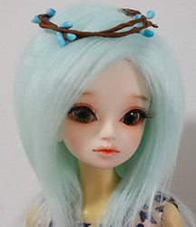 6-7 "16cm 7-8" (18-19CM) BJD Doll Fur and Feather Long Mint Green Hair Wig For 1/6 1/4 YOSD LUTS-KID MSD DOC LATI-BLUE