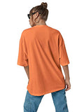 Romwe Women's Short Sleeve Oversized Shirt Round Neck Plain Tee Tops Orange S