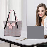 MOSISO Laptop Bag for Women Compatible with MacBook Pro 16 inch 2021 2022 M1 A2485/2019-2020 A2141, 15-15.6 inch Notebook, PU Leather Large Capacity Travel Briefcase with Bowknot Grid MO-GID001GYPK