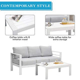 Wisteria Lane Outdoor Patio Furniture Sets, Aluminum Sectional Sofa, White Metal Conversation Set with Grey Cushions